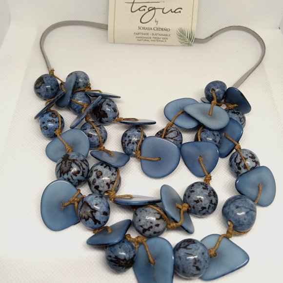 Tagua necklaces by Soraya Cedeno Jewelry - New Tagua handmade necklaces in shades of denim blue